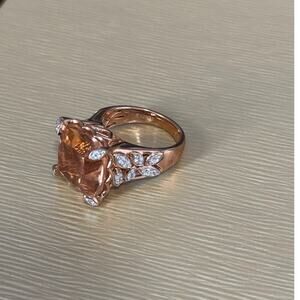 Peach Morganite CZ rise gold plated over 925 silver large stone sz 7 avant-garde